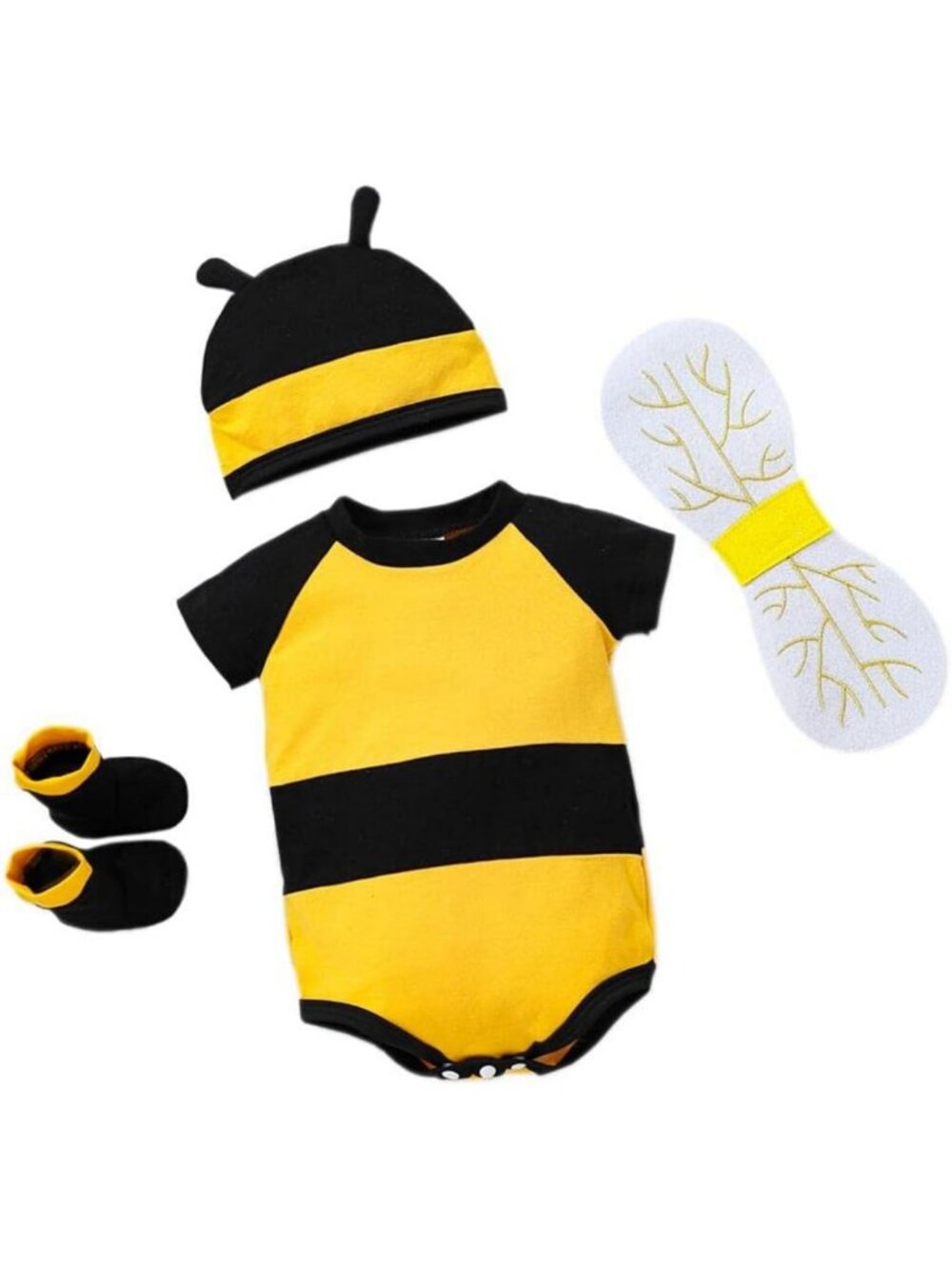 Adorable Baby Honey Bee Costume Romper Set with Wings, Hat & Socks, 0-24M